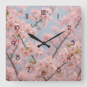 Cherry Blossom Serenity  Square Wall Clock