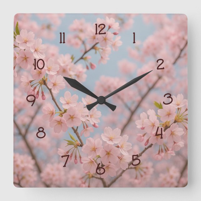 Cherry Blossom Serenity  Square Wall Clock (Front)