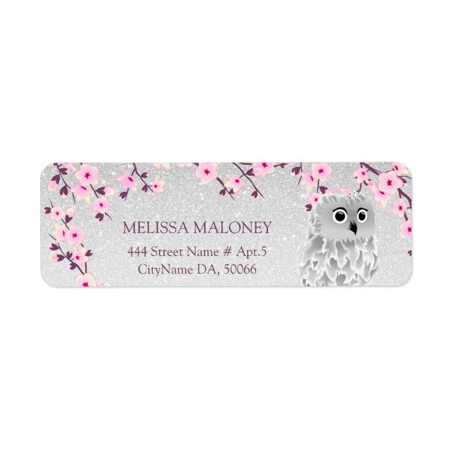 Cherry Blossom Silver Glitter Owl (Front)