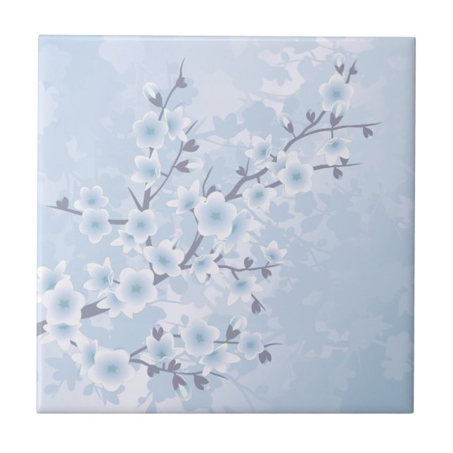 Cherry Blossom Sky Blue Floral Tile (Front)