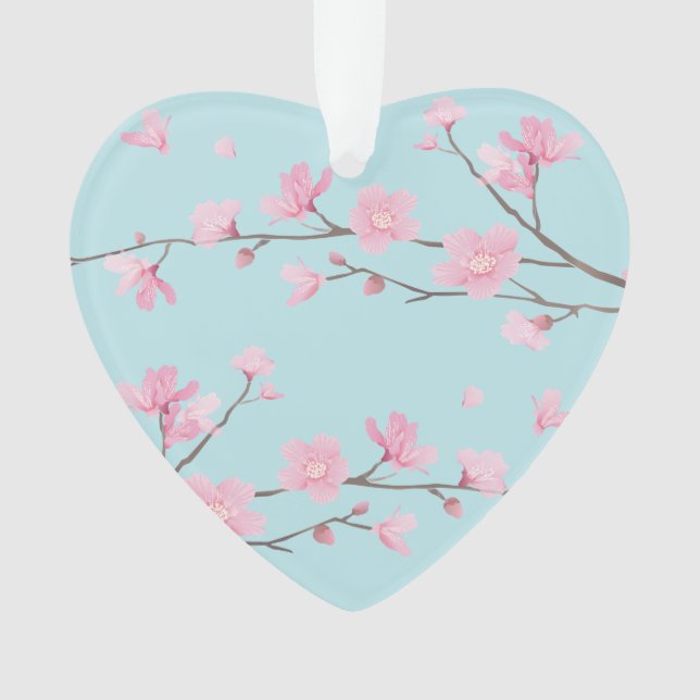 Cherry Blossom - Sky Blue - HAPPY ANNIVERSARY Ornament (Front)