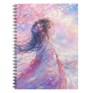 Cherry Blossom Spring Girl Spiral Notebook