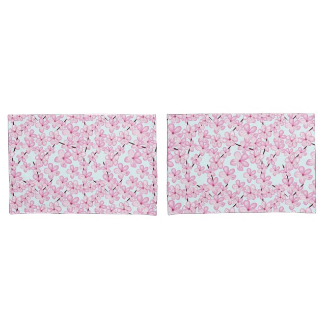 Cherry blossom, spring pink sakura pillowcase (Front-Set)