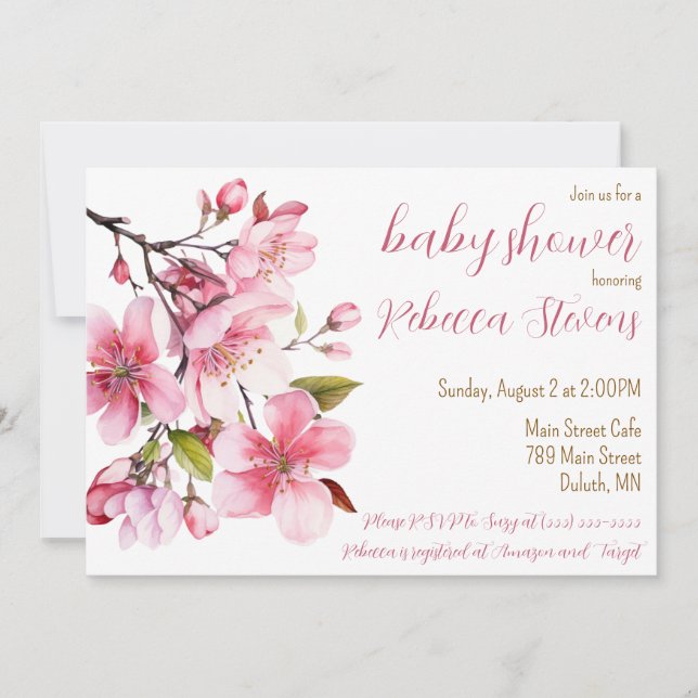 Cherry Blossom, Spring, Summer Baby Shower Invitation (Front)