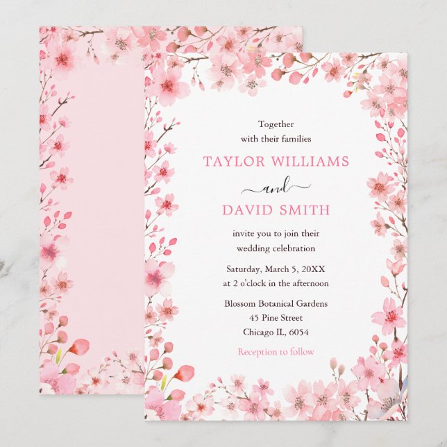 Cherry Blossom Spring Wedding Invitation (Front/Back)