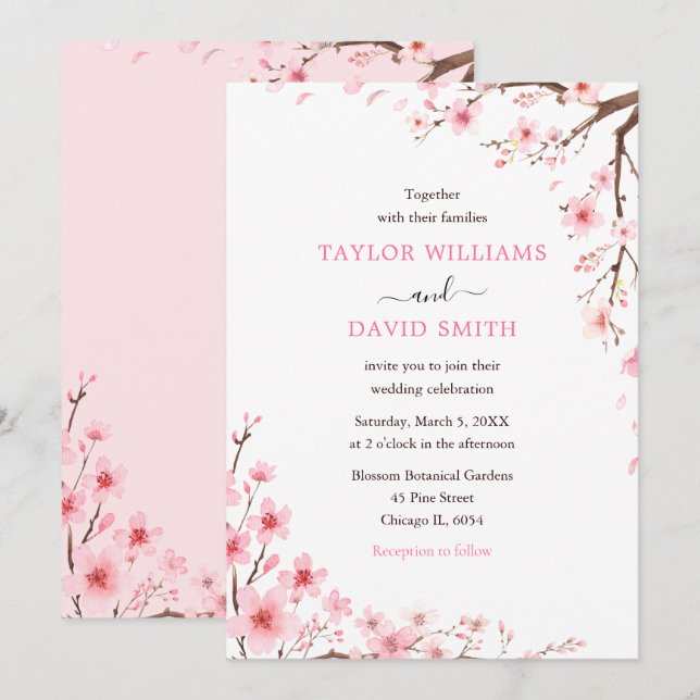 Cherry Blossom Spring Wedding Invitation (Front/Back)