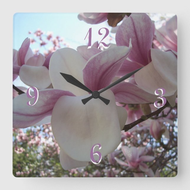 Cherry Blossom Square Wall Clock (Front)