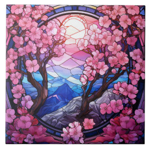 Cherry Blossom Stained Glass Tile