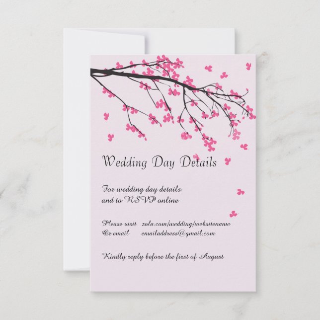 Cherry Blossom Stem - Wedding Day Details RSVP Card (Front)