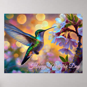 Cherry Blossom Sunrise Mother's Day Hummingbird Poster