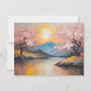 Cherry Blossom, Sunset Over Mountains Landscape  Postcard