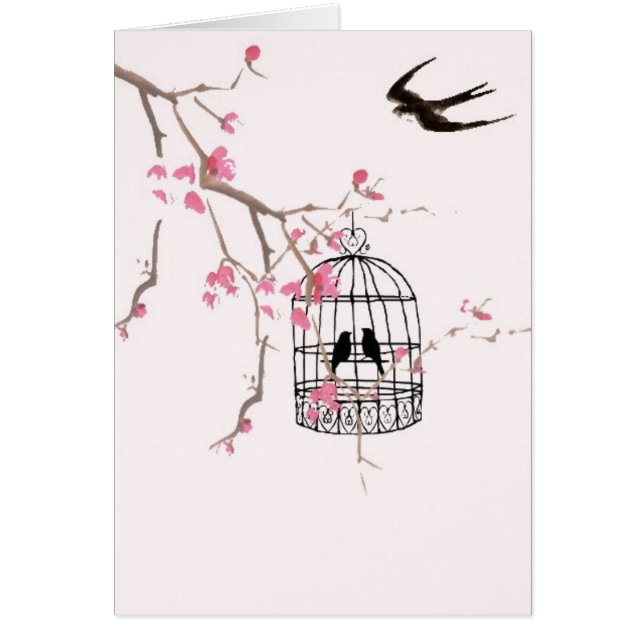Cherry blossom, swallow, birdcage - stunning (Front)
