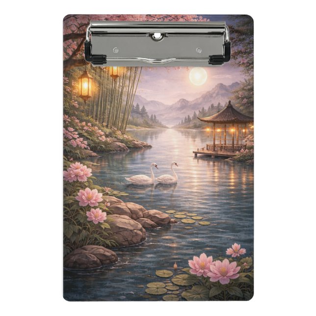 Cherry Blossom Swan Lake Mini Clipboard –  (Front)