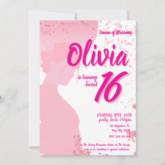 Cherry Blossom Sweet 16 Birthday Invitation