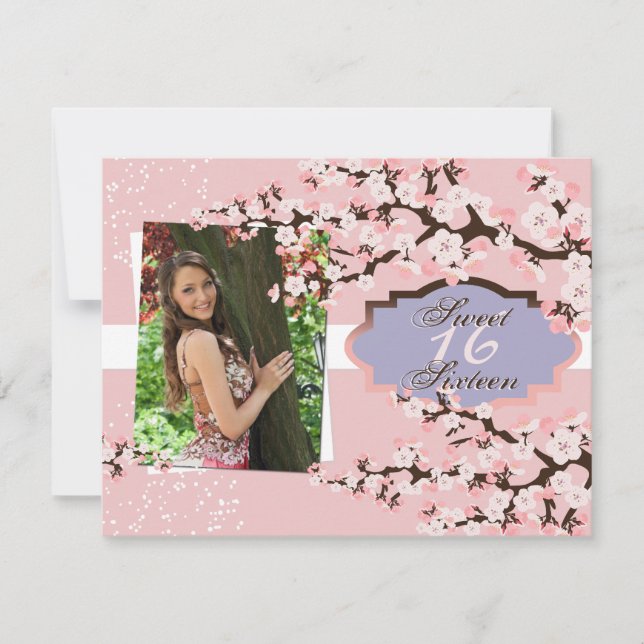 Cherry Blossom Sweet 16 Birthday Party Invitation (Front)