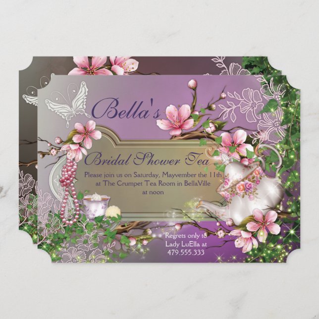 Cherry Blossom Tea Party Invitations (Front/Back)