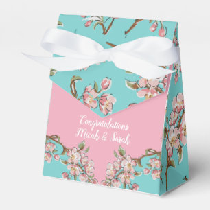 Cherry Blossom Teal Retro Vintage Baby Shower Favour Box