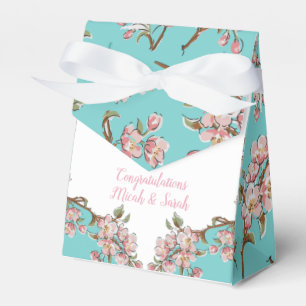 Cherry Blossom Teal Retro Vintage Baby Shower Favour Box