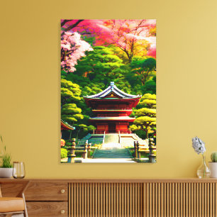 Cherry Blossom Temple Canvas Print