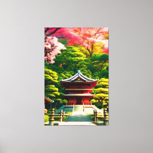 Cherry Blossom Temple  Canvas Print