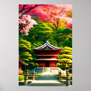 Cherry Blossom Temple Poster
