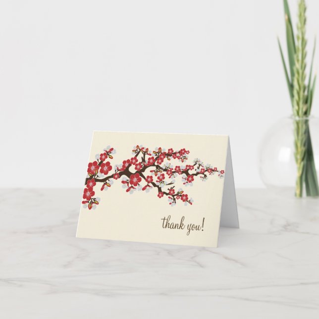Cherry Blossom Thank You Card w/ Photo (red) (Front)