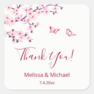 Cherry Blossom Thank You Wedding Favor   Square Sticker