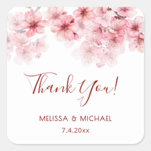 Cherry Blossom Thank You Wedding Favor Square Sticker