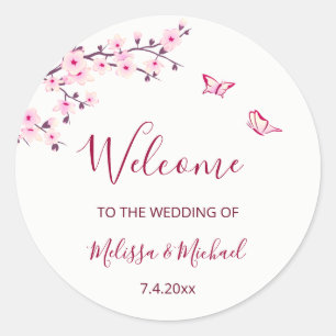 Cherry Blossom Thank You Wedding Welcome Classic Round Sticker