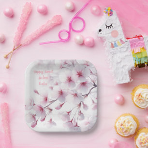 Cherry Blossom Themed Personalized Paper Plate