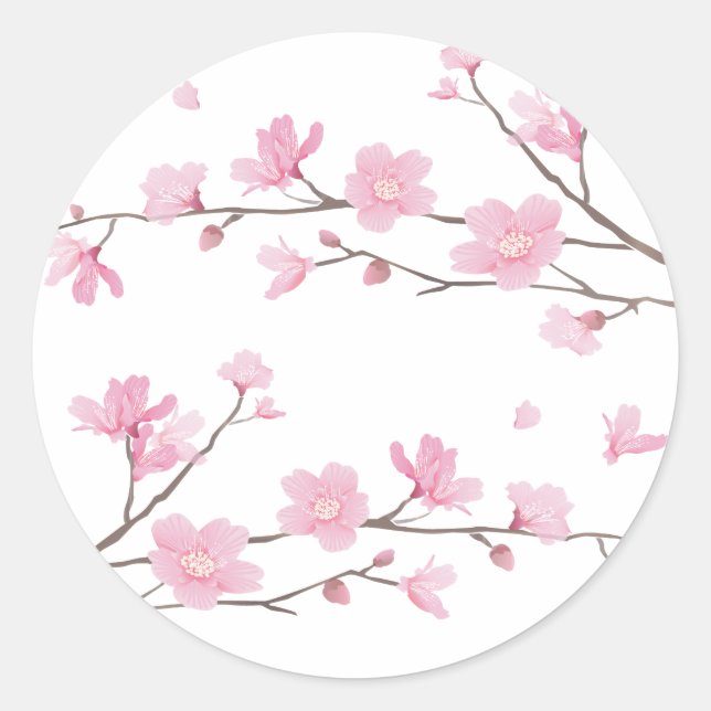 Cherry Blossom - Transparent-Background Classic Round Sticker (Front)