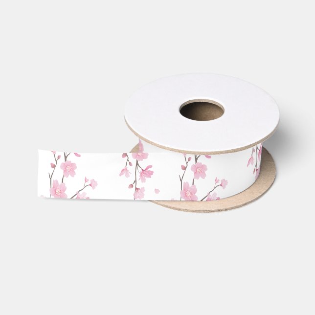 Cherry Blossom - Transparent Background Satin Ribbon (Spool)