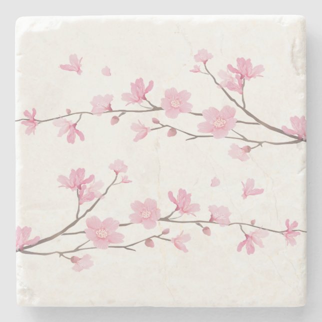 Cherry Blossom - Transparent Background Stone Coaster (Front)