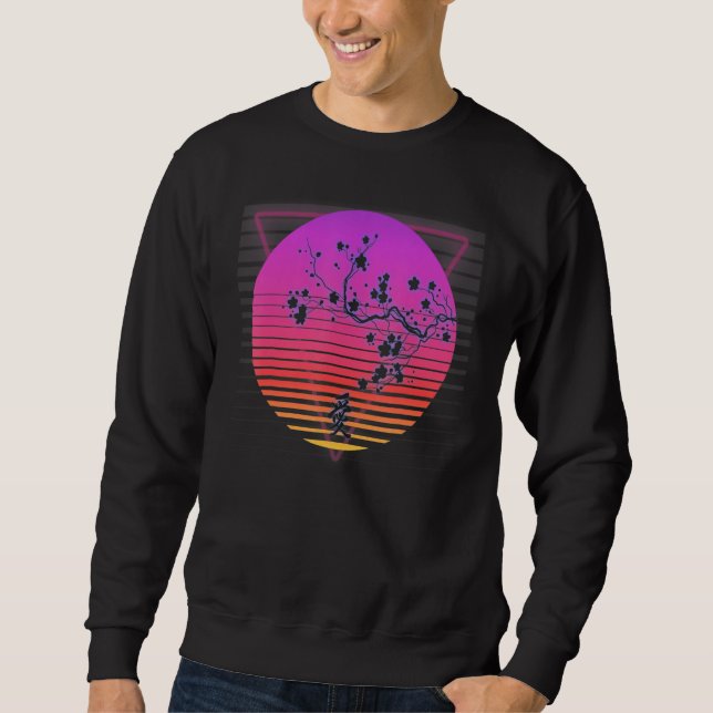 Cherry Blossom Tree Art Japanese Retro Vaporwave 8 Sweatshirt (Front)