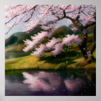 Cherry Blossom Tree At A Lake
