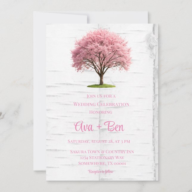 Cherry Blossom Tree Bark Wedding Celebration  Invitation (Front)