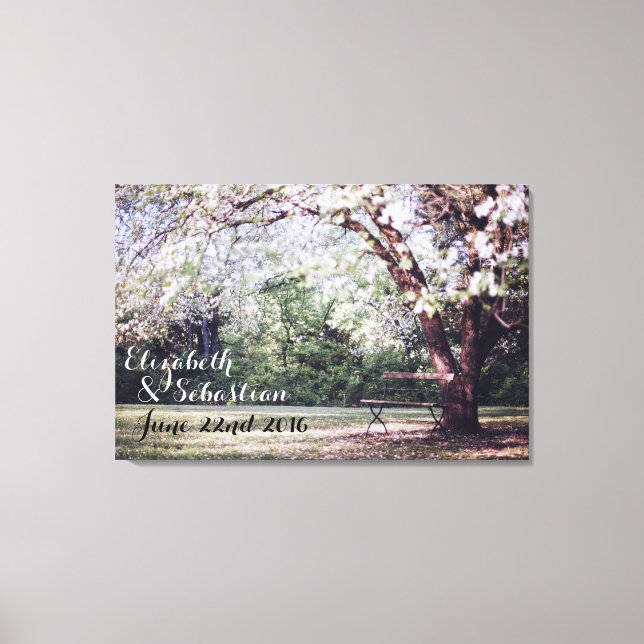 Cherry Blossom Tree Bride and Groom Personalised Canvas Print (Front)