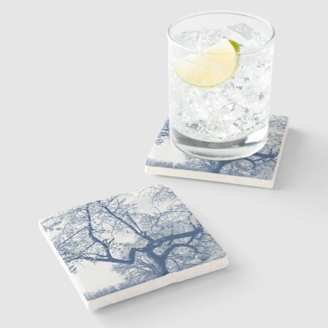 Cherry Blossom Tree, Delfts Blue Stone Coaster (Side)