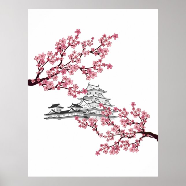 Cherry Blossom Tree Design- Japanese Sakura tree  Poster (Front)