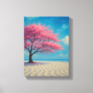 Cherry Blossom Tree on Sandy Seashore Canvas Print