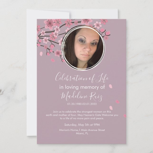  Cherry Blossom Tree Petals Celebration of Life  Invitation (Front)