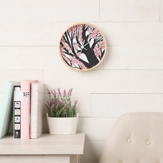 Cherry Blossom Tree Pink Flowers Clock (Reading Room)