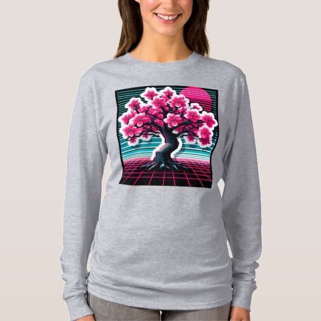 Cherry Blossom Tree Synthwave 803 T-Shirt (Front)