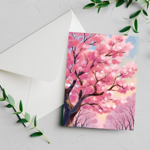 Cherry Blossom Trees Pink Floral Painting Card