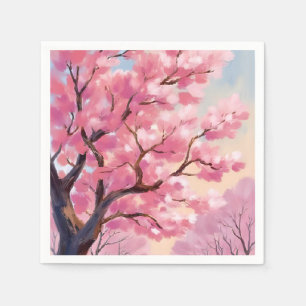 Cherry Blossom Trees Pink Floral Painting Napkin