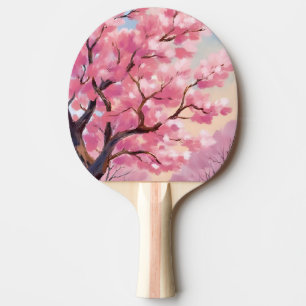 Cherry Blossom Trees Pink Floral Painting Ping Pong Paddle