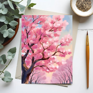 Cherry Blossom Trees Pink Floral Painting Postcard