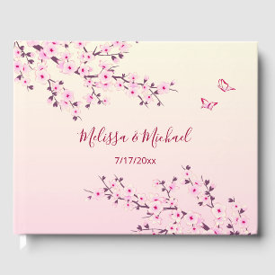 Cherry Blossom Two Butterflies Pink Guest Book