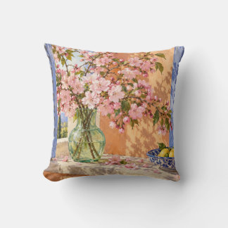 Cherry Blossom Vase Blue Shutters Sunny Window Cushion