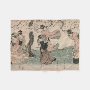 Cherry Blossom Viewing in Spring Japanese Ukiyo-e Fleece Blanket